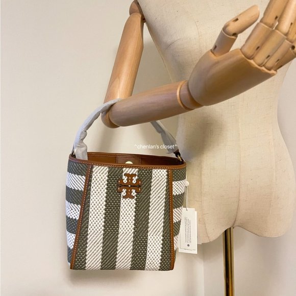 🔥NeW! Tory Burch McGraw Woven Stripe Small Bucket Bag - Picture 4 of 16